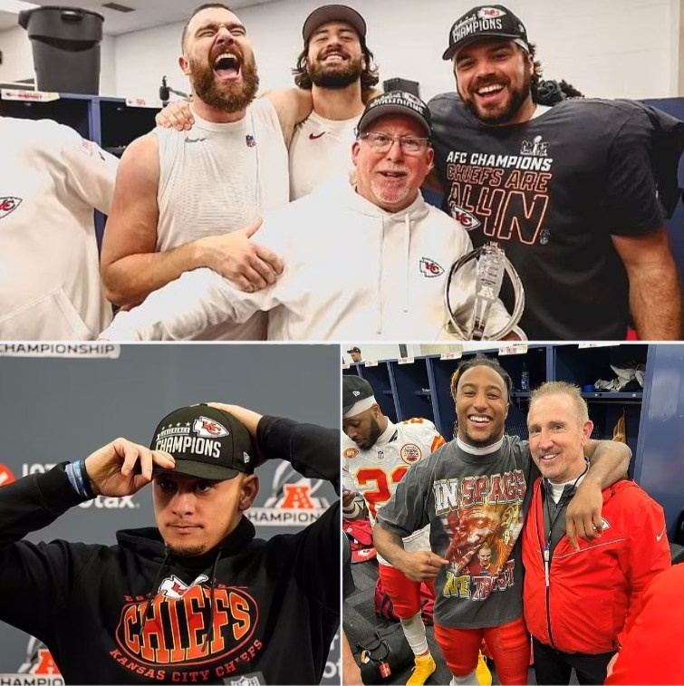 Travis Kelce leads Chiefs locker room celebrations after reaching the